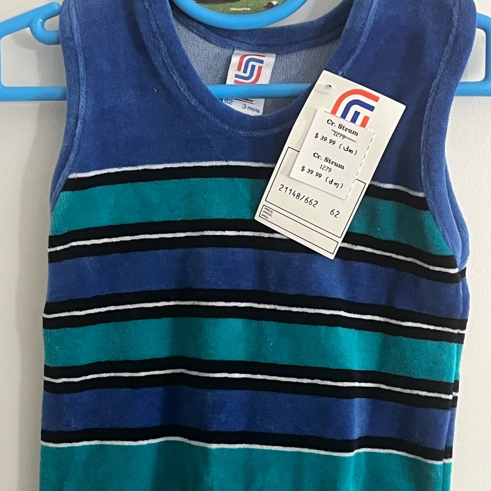 Blue & Green Velour European footed Baby Romper Made in Austria